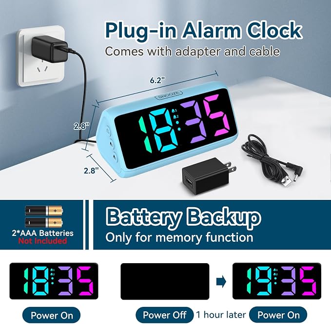 Netzu Loud Alarm Clock for Heavy Sleepers, RGB Alarm Clocks for Bedrooms - Image 6
