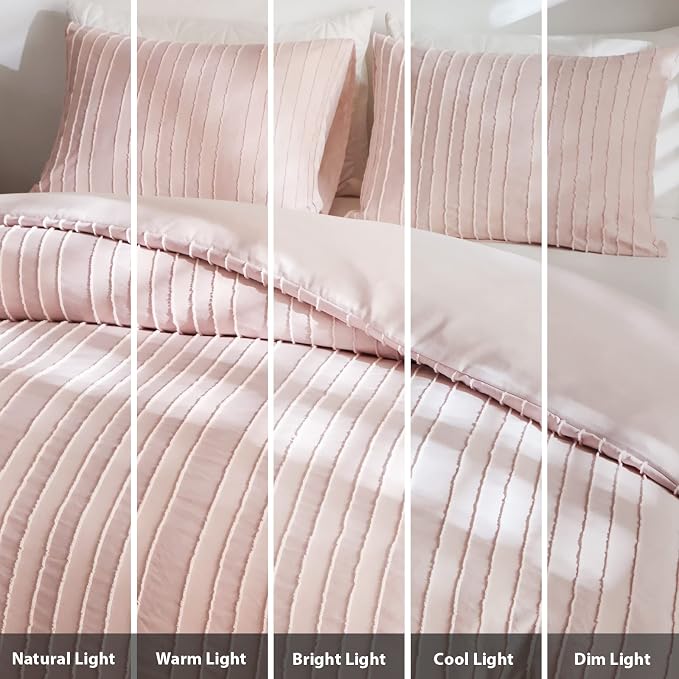 WARMDERN Pink Boho Duvet Cover King Size, Striped Textured Duvet Cover Set - Image 8
