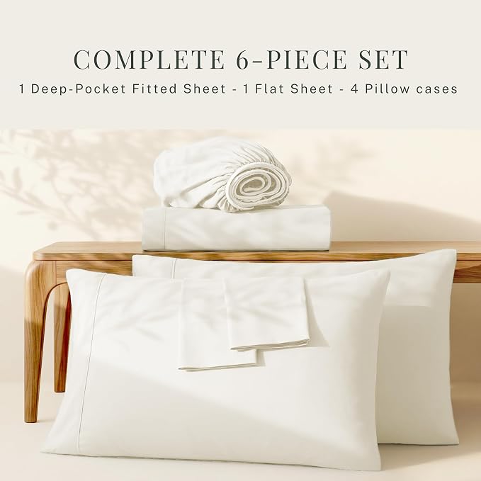 Hearth & Harbor Bed Sheets, Luxury Soft 6 Piece Bed Sheet Set Extra Deep Pocket - Image 5