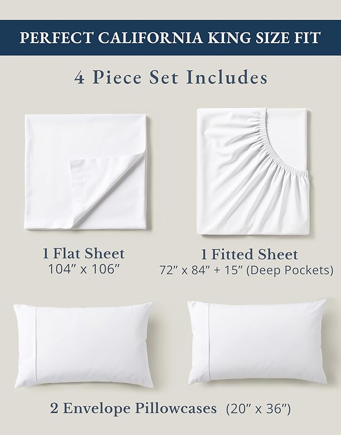 LANE LINEN 100% Organic Cotton California King Sheets Set, 4-Piece Pure Long - Image 4