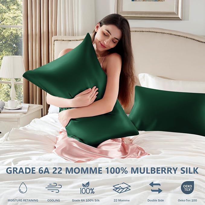 Silk Pillow Cases 2 Pack King Size Mulberry Silk Pillowcase Set of 2 - Image 5
