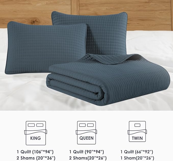 WRENSONGE King Size Quilt-3 Pieces Lightweight Navy Blue Bedspreads King Quilt - Image 8