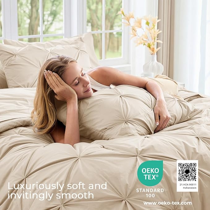 Sasttie Full Size Comforter Set, 7-Piece Bed in a Bag Double, Pintuck Bedding - Image 3