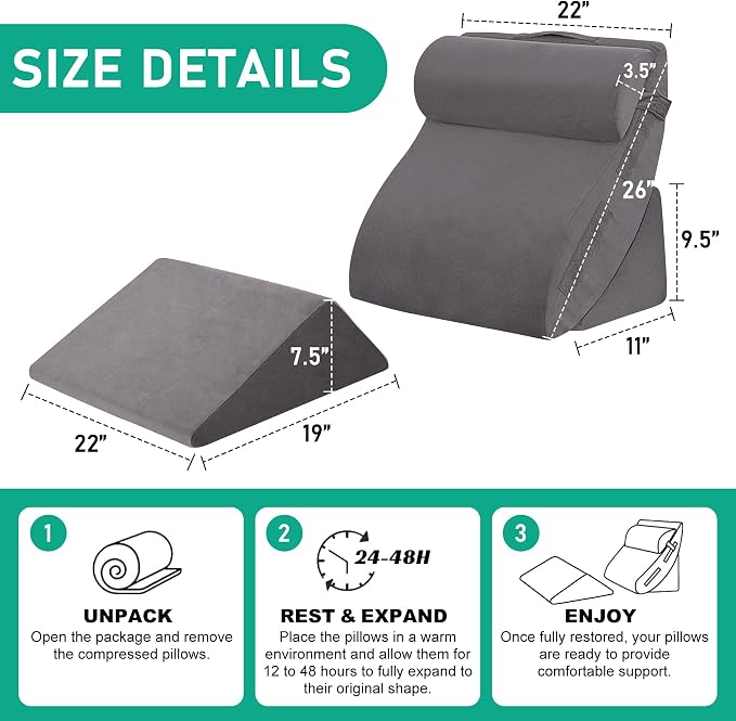4PCS Wedge Pillow Set for After Surgery, Orthopedic Bed Wedge Pillow for Back - Image 2
