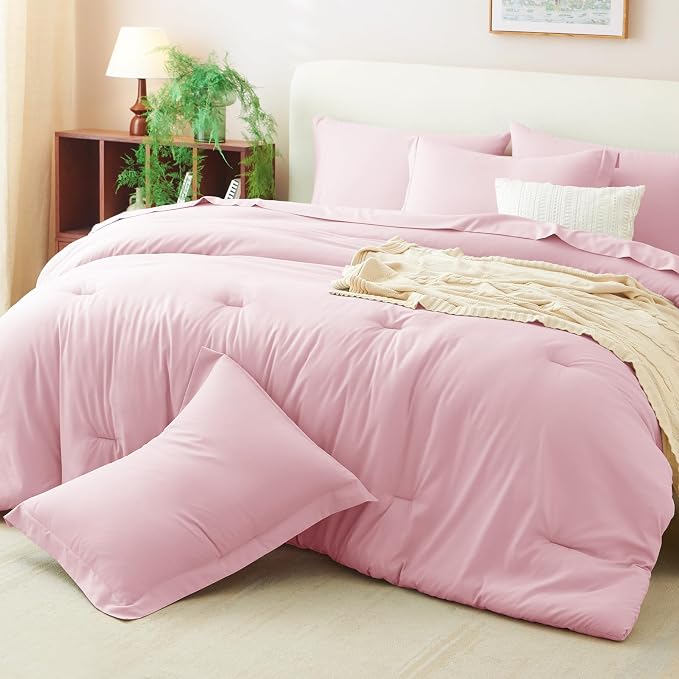 CozyLux King Size Comforter Set Pink, 7 Pieces Bed in a Bag King Comforter Set - Image 9
