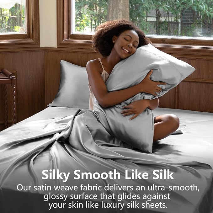 CozyLux Satin Sheets Queen Size Bed Set - Image 3