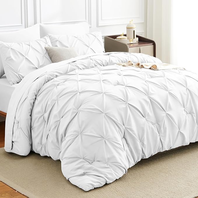 HIMEET Pintuck Bed in a Bag, 7 Pieces Oversized King Comforter Set White by Unknown