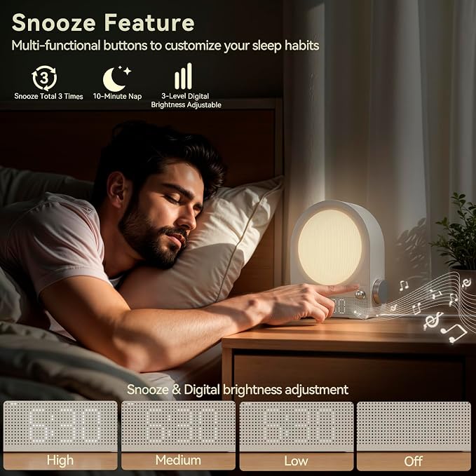 Vivilumens Sound Machine Alarm Clock, Gentle Sunrise Wake Up Light Alarm Clock - Image 7