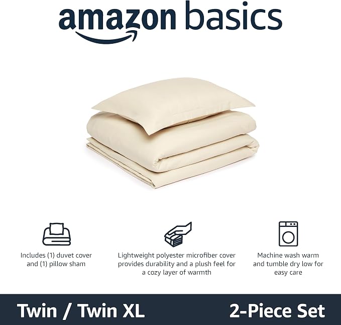 Amazon Basics Lightweight Microfiber 2-Piece Duvet Cover Set, Twin/Twin XL - Image 2