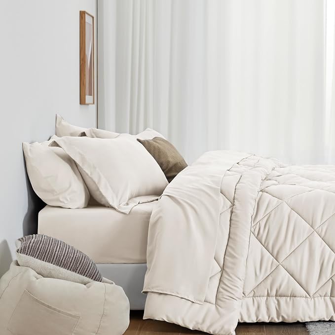 Love's cabin Twin XL Comforter Set Off White, 5 Pieces Twin XL Bed in a Bag - Image 3