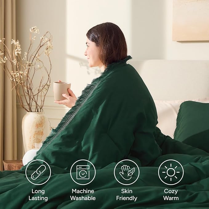 Andency Comforter Oversized King Dark Green 120x98, 3 Pieces Boho Winter - Image 4