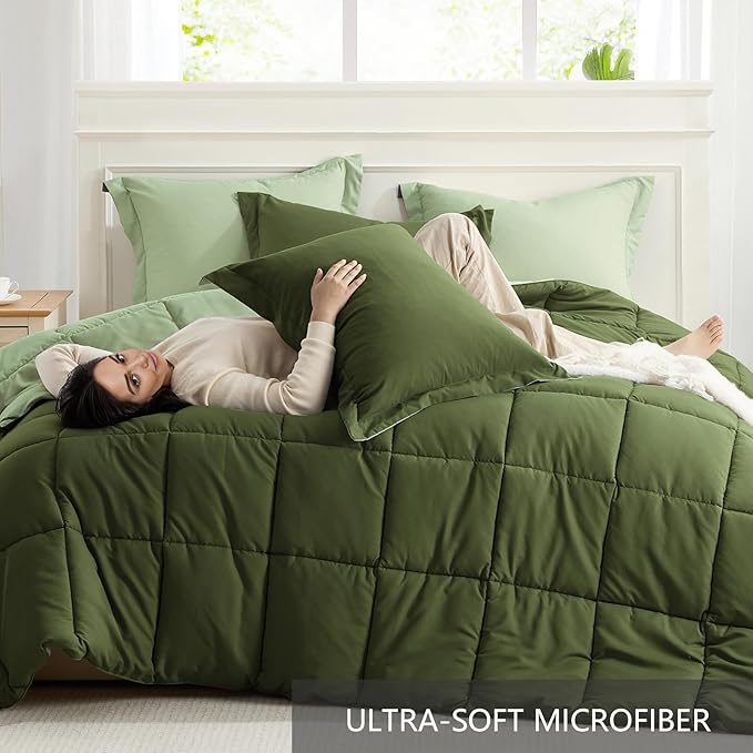 Homelike Moment Queen Comforter Set Olive Green, Lightweight Comforters Queen - Image 5