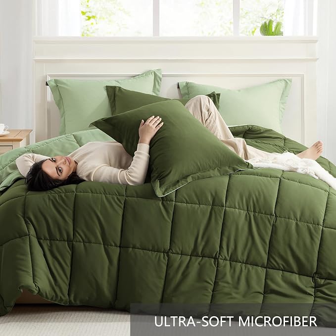 Homelike Moment Twin Comforter Set Olive Green, Lightweight Comforter Twin Size - Image 5