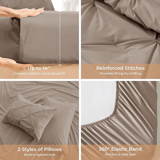 Sasttie Full Size Comforter Set, 7-Piece Bed in a Bag, Pintuck Bedding Set - Image 5