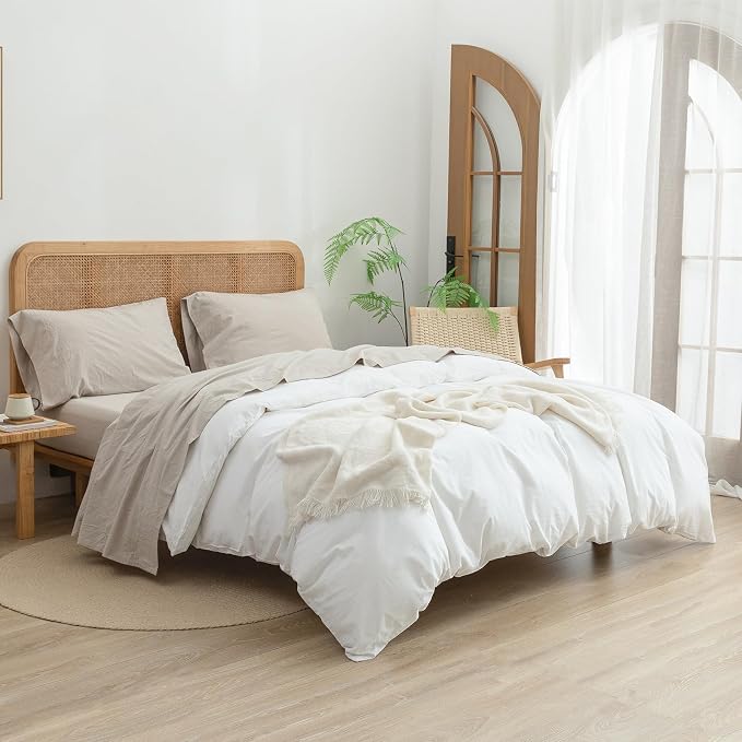 BESTOUCH Flat Sheet Only 100% Washed Cotton Linen Feel Wrinkle-Free, - Image 6