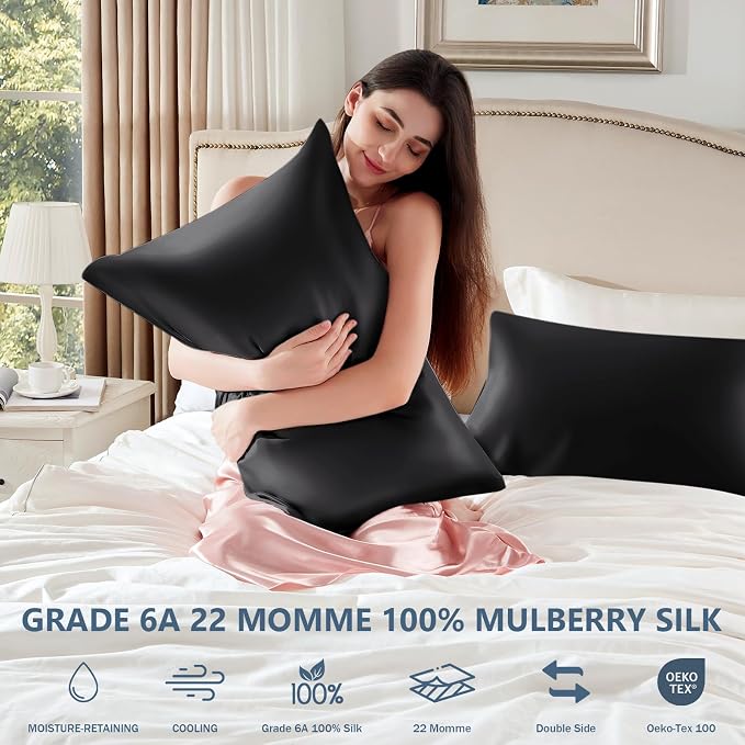 Silk Pillow Cases 2 Pack Standard Size Mulberry Silk Pillowcase Set of 2 - Image 6