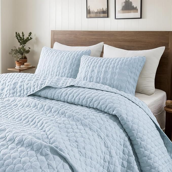 WDCOZY Light Blue Quilts Queen Size Bedding Set by WDCOZY