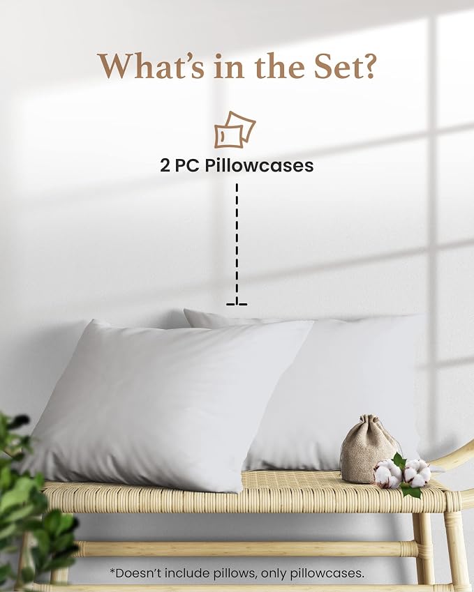 1000 TC Light Gray King Pillowcases Set of 2 100% Egyptian Cotton Pillow Cases - Image 2