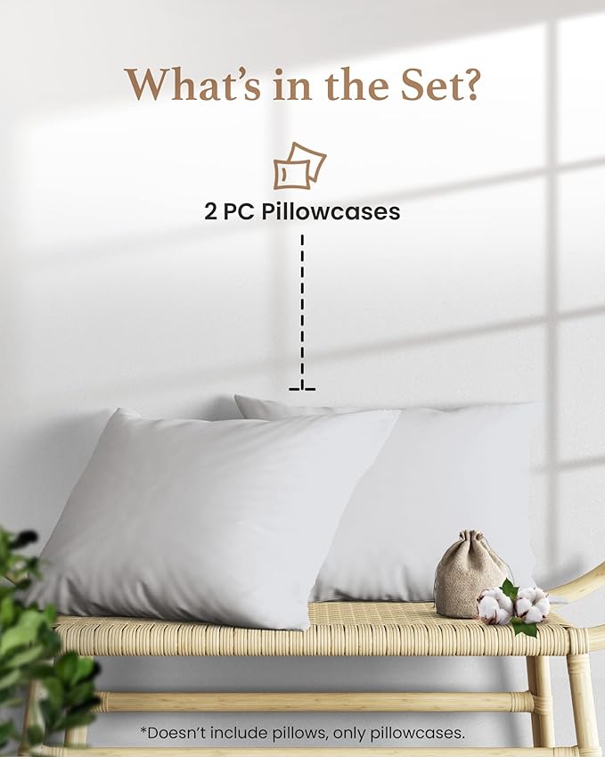 1000 TC Light Gray Standard Pillowcases Set of 2 100% Egyptian Cotton Pillow - Image 2