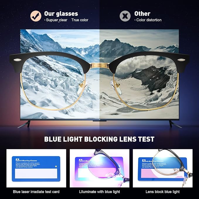 Blue Light Blocking Glasses Vintage Half Frame UV Clear Lens Anti Eyestrain - Image 5