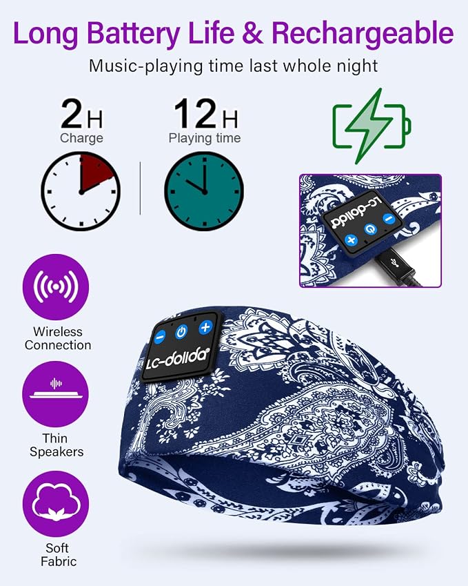 LC-dolida Sleep Headphones Bluetooth Headband Sleeping Wireless Headband - Image 8