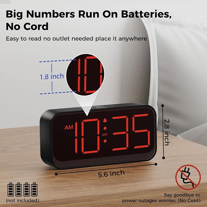Acedeck Battery Operated Digital Clock: Cordless Small Alarm Clock - Image 2