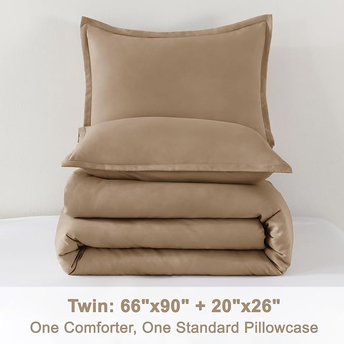 Litanika Taupe Tan Twin/Twin XL Comforter Set, 2 Pieces Solid Bedding Comforter - Image 9