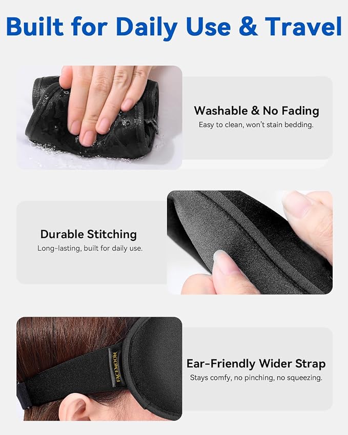 Weighted Blackout Sleep Mask for Men, 3D Contoured Zero Eye Pressure, - Image 6