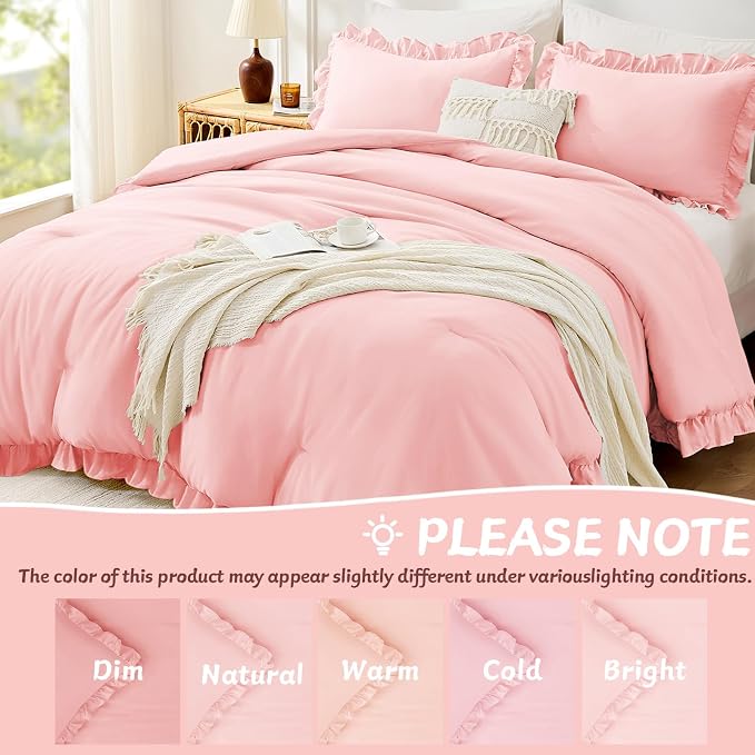 FUANNA Full Size Comforter Sets Pink, 3 Pieces Ruffle Full Size Bedding Sets - Image 6