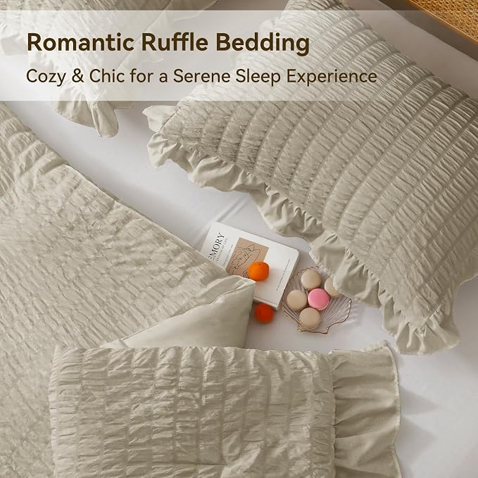 JOLLYVOGUE King Size Comforter Set, 3 Pieces Linen Seersucker Comforters King - Image 4