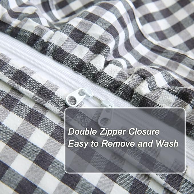 Silnuo Black/White Checkered Ruffle 3-Piece Duvet Cover Set Twin Size, Washed - Image 5