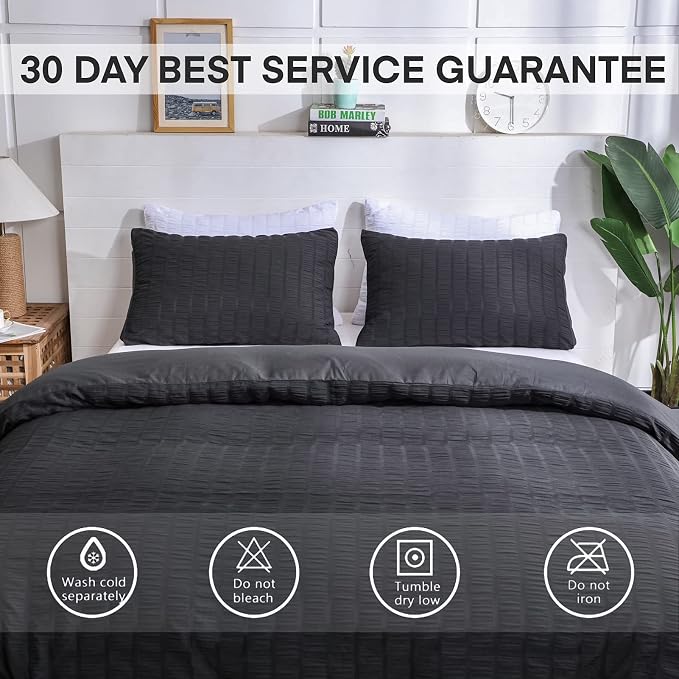 AveLom Seersucker Duvet Cover Set King Size, 3 Pieces, Textured Duvet Cover - Image 7