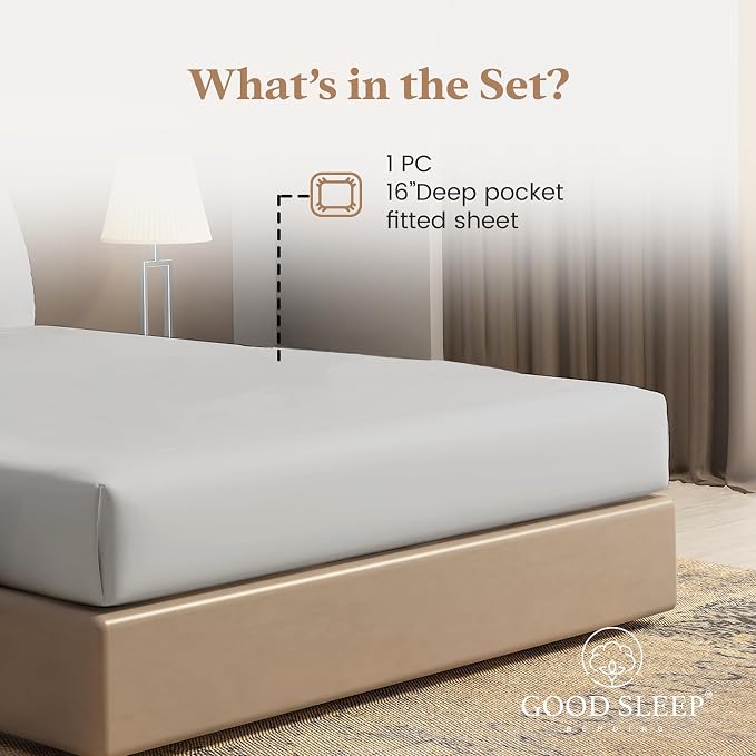 1000 Thread Count Light Gray Full Fitted Sheet 16” Deep Pocket Full Fitted - Image 2