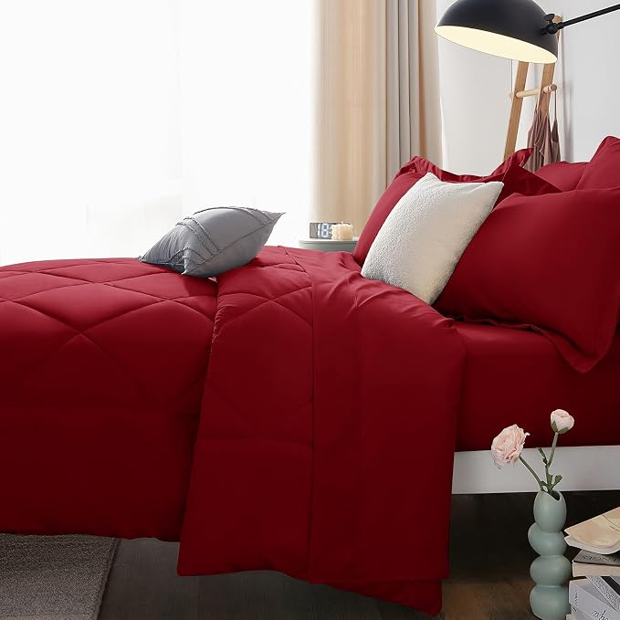 CozyLux King Size Comforter Set Dark Red - Image 9