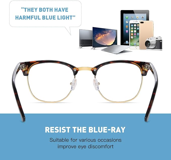 Blue Light Blocking Glasses Vintage Half Frame UV Clear Lens Anti Eyestrain - Image 7