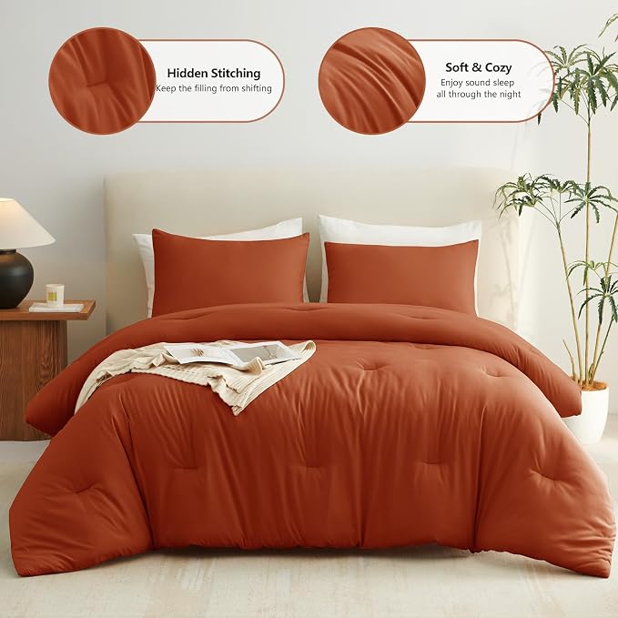 CozyLux Oversized King Comforter Set Terracotta, 3 Pieces 120x98 Solid - Image 2