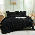 WONGS BEDDING Black Comforter Set Queen, 3 Pieces Ruffle Farmhouse Shabby Chic by WONGSBEDDING