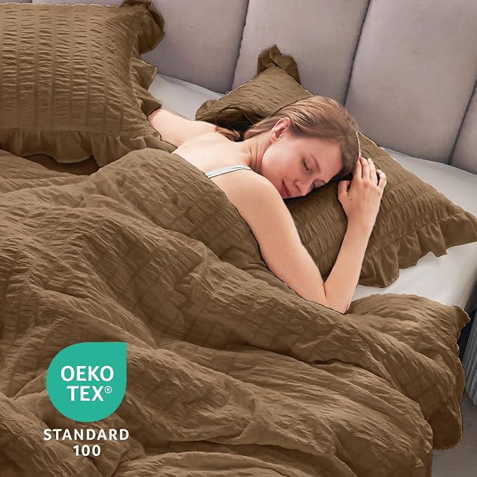 JOLLYVOGUE Queen Comforter Set, 3 Pieces Oak Brown Seersucker Comforters Queen - Image 6