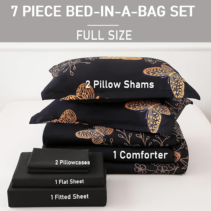 Yogeneg 7 Piece Bed in a Bag Full Size Comforter Set Black Bedding Set - Image 6