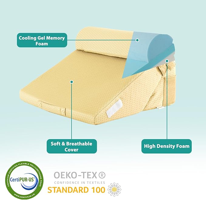 Bedluxe Adjustable 3pcs Bed Wedge Pillow Set, Memory Foam Wedge Pillows Post - Image 5