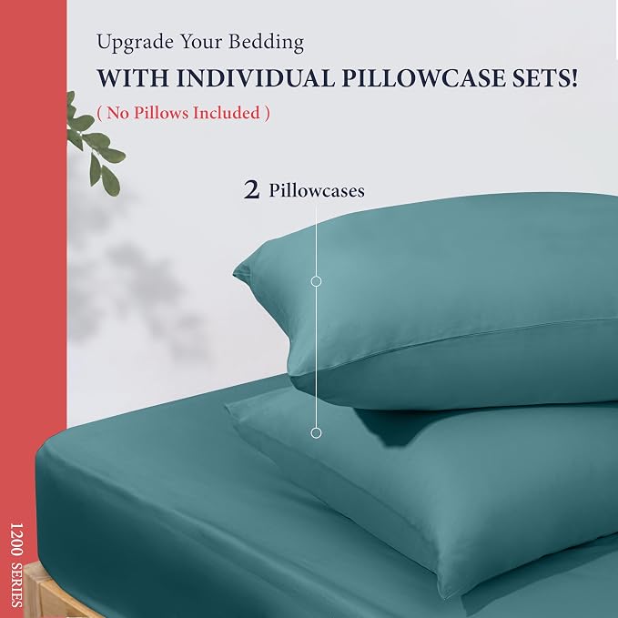 100% Egyptian Cotton Pillow Cases Standard/Queen Size Set of 2 - Image 3