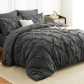 HIMEET Pintuck Bed in a Bag, 7 Pieces Oversized Queen Comforter Set Dark Grey by Unknown