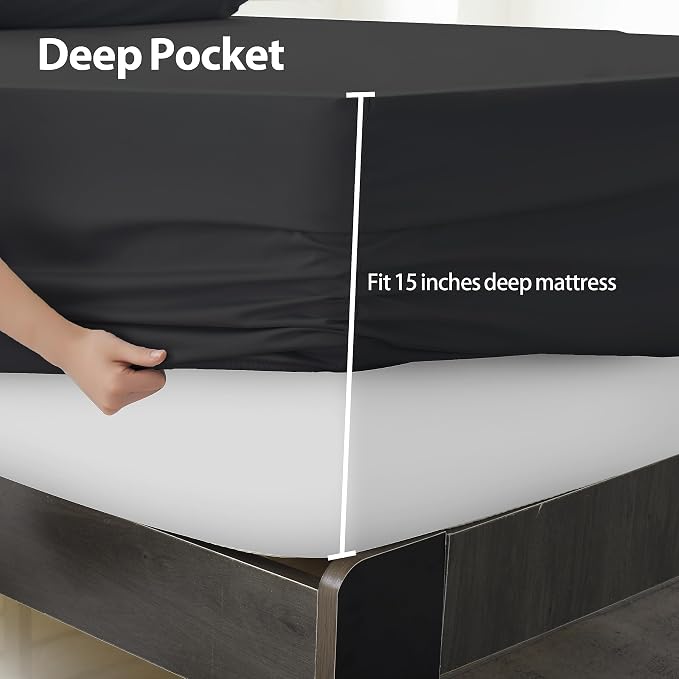 Queen Size Fitted Sheet Only Black, 100% Egyptian Cotton 600 Thread Count - Image 6
