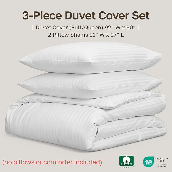 California Design Den Stripe Duvet Cover Queen Size, 400 Thread Count Sateen - Image 5