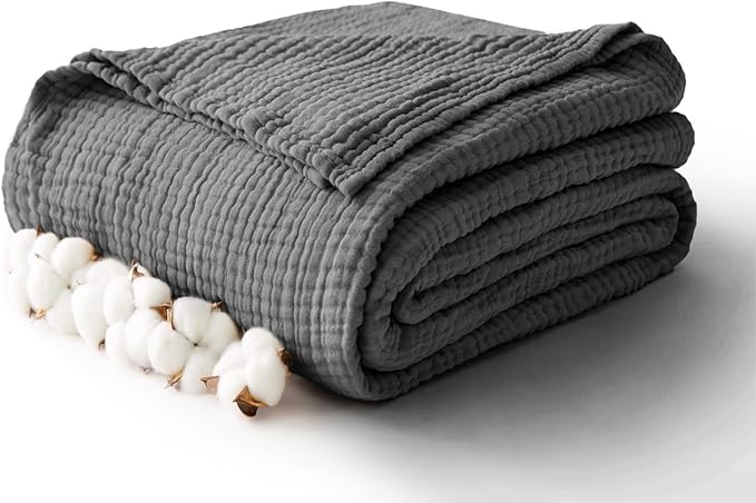 100% Cotton Muslin Blanket Twin 66" x 90", Breathable and Lightweight Cotton by Kozyhvn