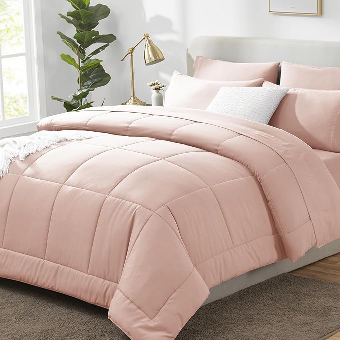 CozyLux Queen Comforter Set Blush Pink, 7 Pieces Bed in a Bag, All Season by CozyLux