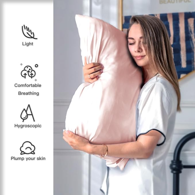 Silk Pillow Cases 2 Pack, Soft Breathable and Sliky Standard Size Pillow Cases - Image 3