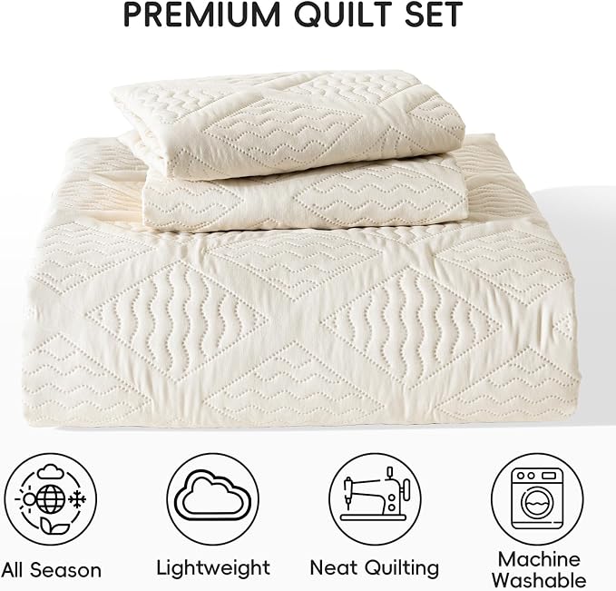 Yiran Queen Quilt Set Beige Spring Summer Bedspreads Bedding Set 3 Pieces Thin - Image 8