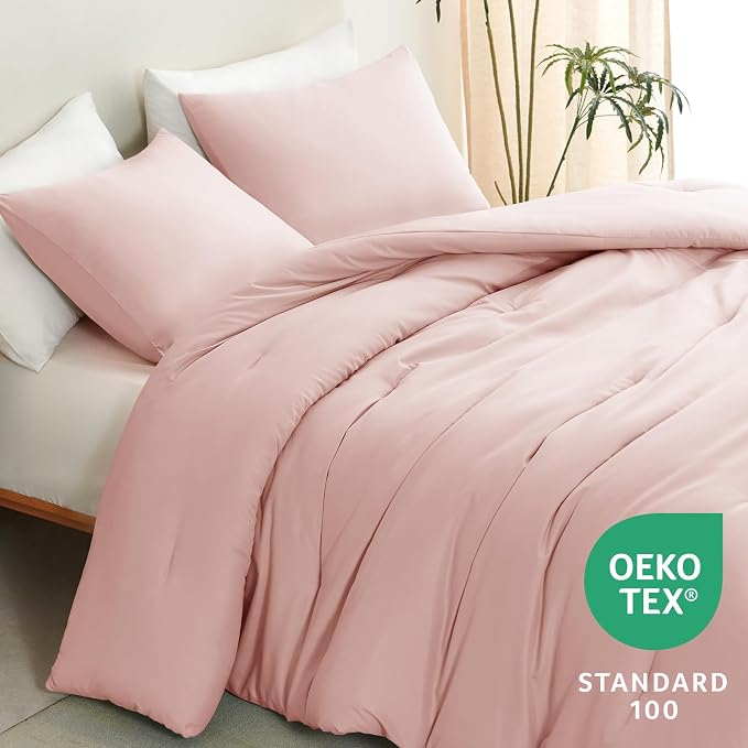 CozyLux California King Comforter Set Blush Pink, 3 Pieces Cal King Solid - Image 4