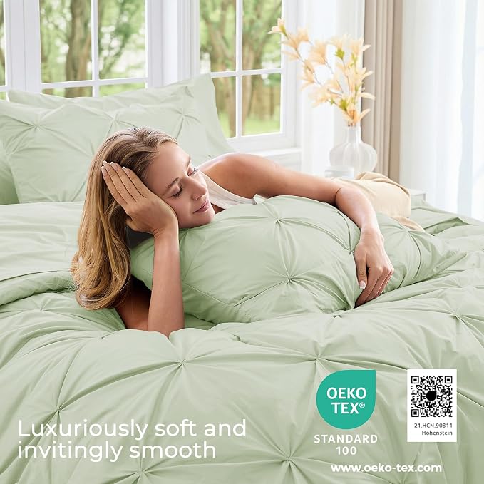 Sasttie Twin Comforter Set, 5-Piece Bed in a Bag, Pintuck Bedding Sets - Image 3